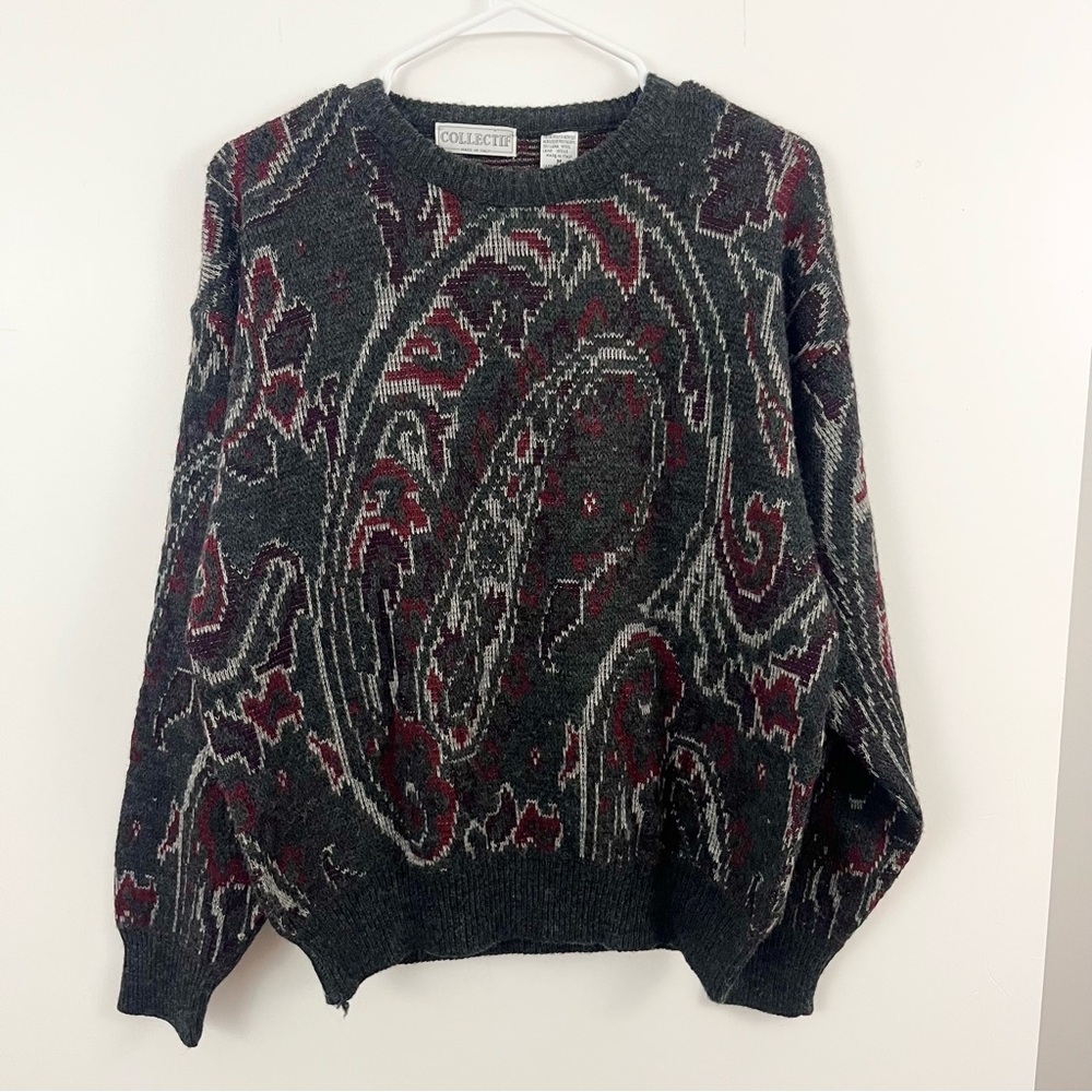 Vintage Collectif Made in Italy Wool Blend Sweater Paisley Abstract M with FLAW